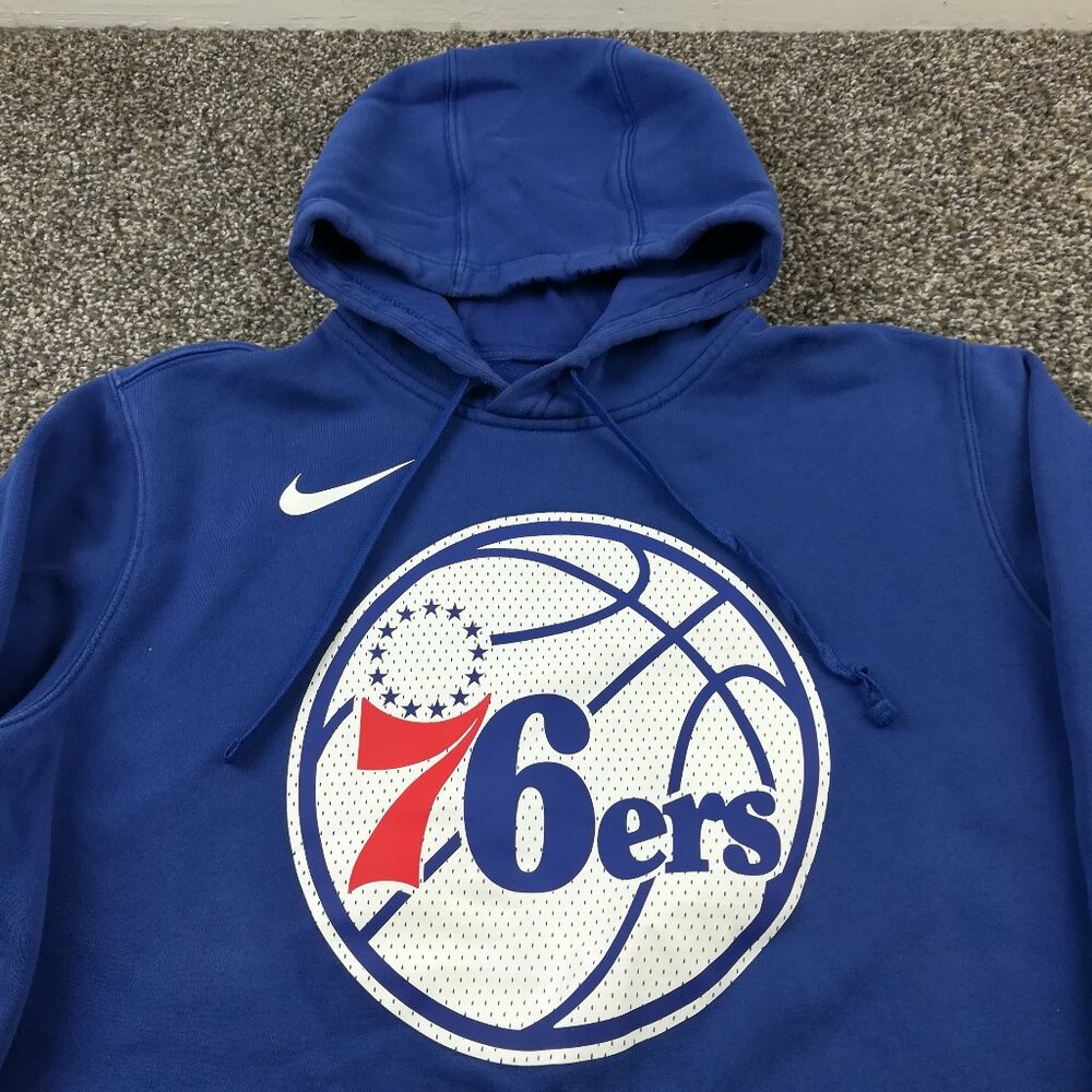 Philadelphia 76ers Hoodie Nike Big Logo Fleece Lined Sweatshirt Blue Mens Large